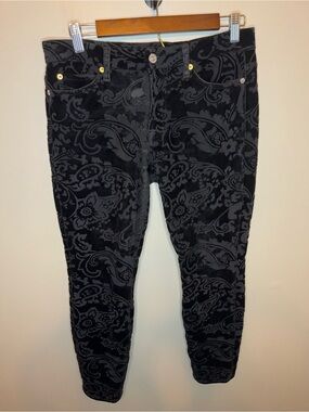 7 For All Mankind Women Size 29 Skinny Jeans Ankle Black Velvet Paisley EUC